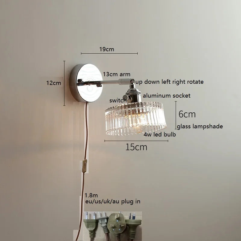 Axyaa Clear Glass LED Bathroom Mirror Wall Light, Modern Nordic Iron Metal Switch Fixtures