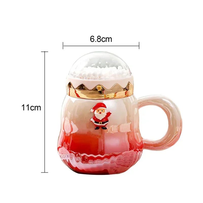 Axyaa Ceramic Christmas Mug with Lid - Santa Claus Design - 500ml