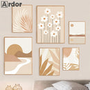 Axyaa Abstract Sun Palm Leaf Daisy Canvas Wall Art Bedroom Decor