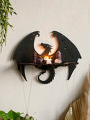 Gothic Black Dragon Wooden Wall Shelf Crystal Moon Phase Candle Holder for Aesthetic Home Decor by Axyaa