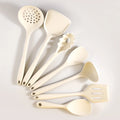 Axyaa Silicone Kitchen Utensils Set - Beige White Cooking Tools Spatula Turner Shovel Colander