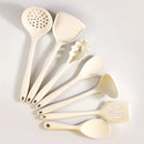 Axyaa Silicone Kitchen Utensils Set - Beige White Cooking Tools Spatula Turner Shovel Colander