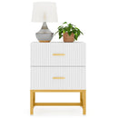 Axyaa Wood Nightstands: Modern Luxury White Gold Bedside Table