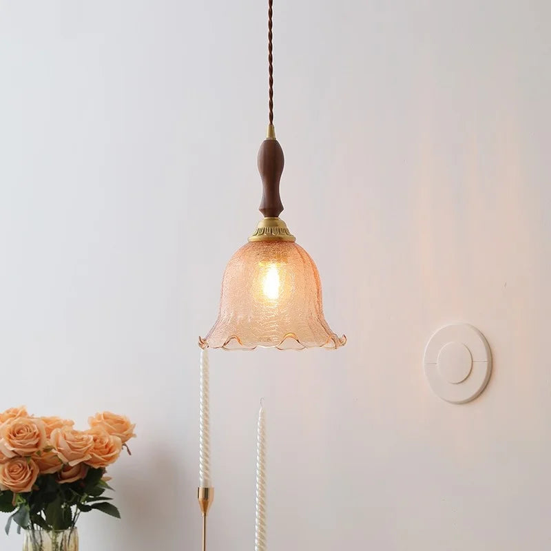 Axyaa Modern LED Pendant Lights Glass Wood Nordic Hanging Lamp