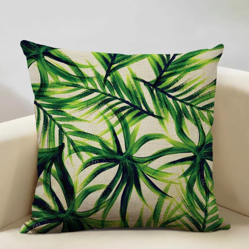 Axyaa Tropical Palm Leaf Cushion Cover 45x45cm Linen Pillowcase
