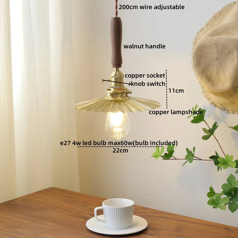 Axyaa Nordic LED Pendant Lights Glass Walnut Copper Hanging Lamp