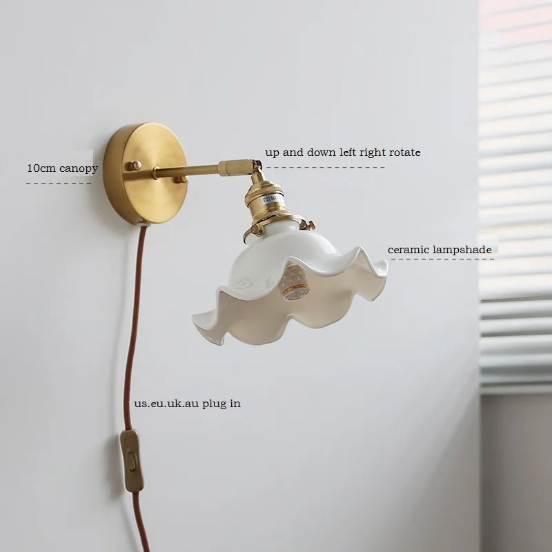 Axyaa White Ceramic Flower Wall Sconce Light for Home Indoor Lighting