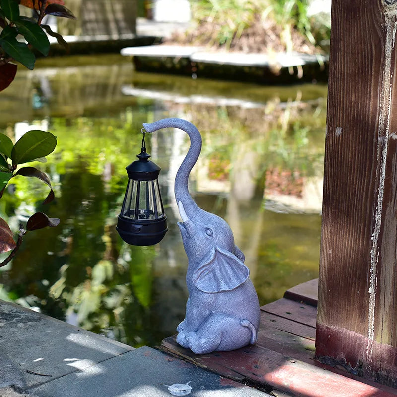 Axyaa Solar Elephant Lawn Lamp: Outdoor Resin Animal Lantern for Garden Decoration