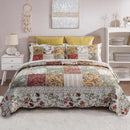 Axyaa Red Multicolor Patchwork Quilt Set - Queen Size 100% Cotton Reversible Quilted Bedspread