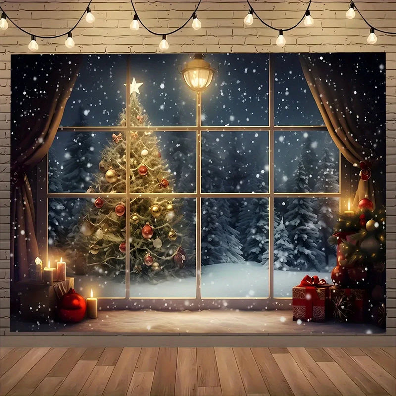 Winter Wonderland Tree Scene Background Cloth by Axyaa - Ideal for Party Decor and Photography