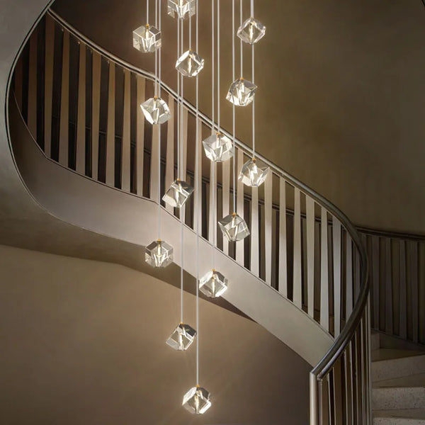 Axyaa Luxury Crystal LED Staircase Chandelier - Creative Indoor Stair Lighting