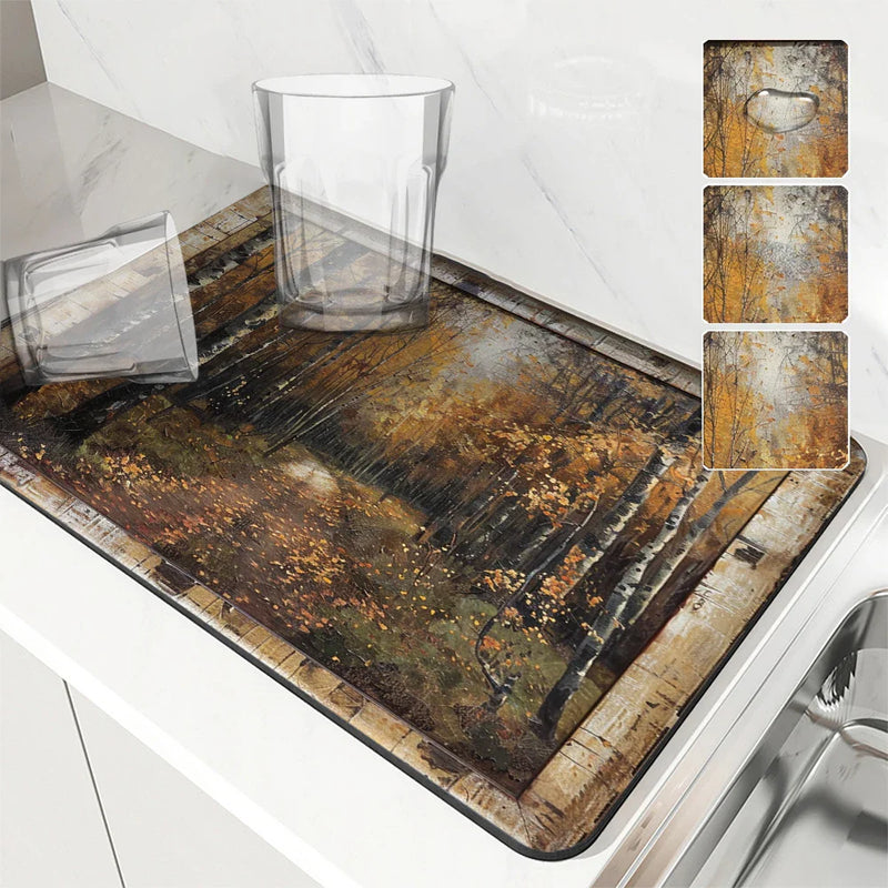 Axyaa Autumn Forest Absorbent Anti-slip Dish Mat