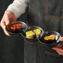 Axyaa Triple Grid Ceramic Sauce Bowl for Hot Pot Sushi Barbecue Tableware