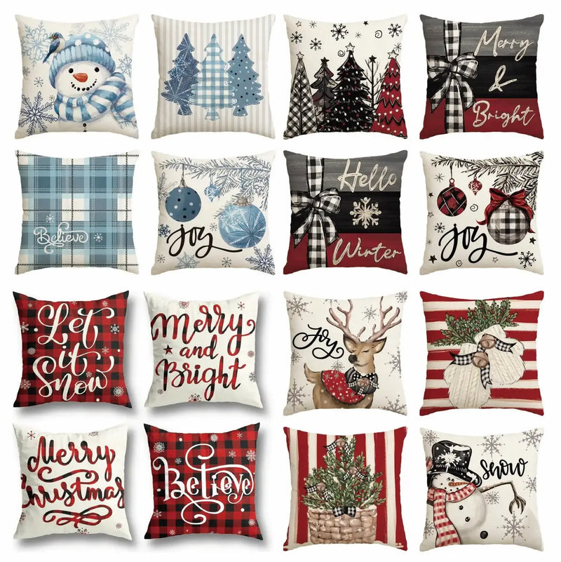Axyaa Snowman Merry Christmas Cushion Cover Set for 2024 Xmas Ornaments