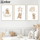 Axyaa Bear Hot Air Balloon Wall Art - Baby Nursery Prints, Boho Rainbow Sun Canvas