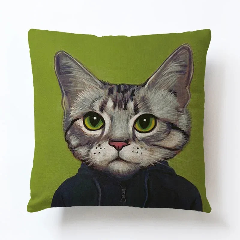 Axyaa Cartoon Animal Linen Pillowcase for Home Sofa Decor