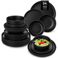 Axyaa Black Stoneware Dinnerware Set for 6, 24-Piece Oven-Safe Plates and Bowls