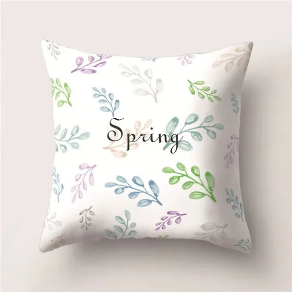 Tropical Cactus Flower Cat Print Pillow Cover 45X45CM for Home Sofa Chair