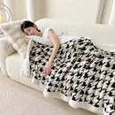 Axyaa Houndstooth Jacquard Fleece Blanket: Cozy Sofa Bed Throw for Spring & Autumn