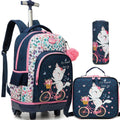 Axyaa Girls 3-Piece Rolling Backpack Set with Wheeled Luggage, Lunch Bag, Pencil Case
