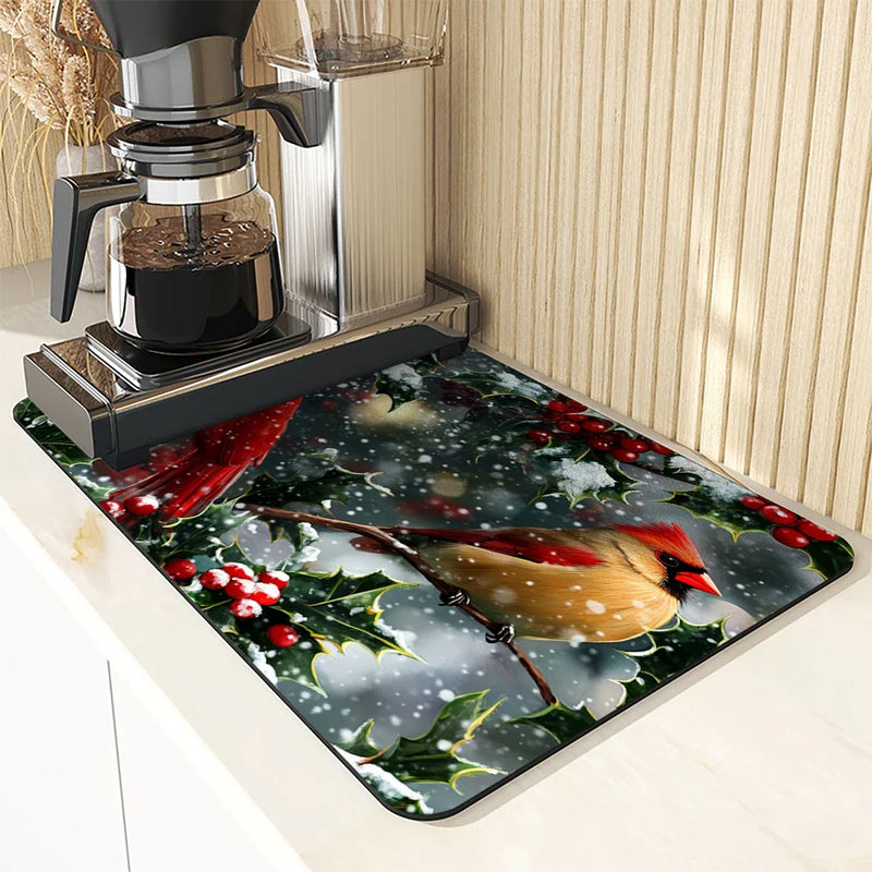 Axyaa Christmas Berry Kitchen Mat - Absorbent & Antiskid Draining Pad