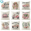Pink Truck Flower Print Cushion Cover 45x45cm - Axyaa