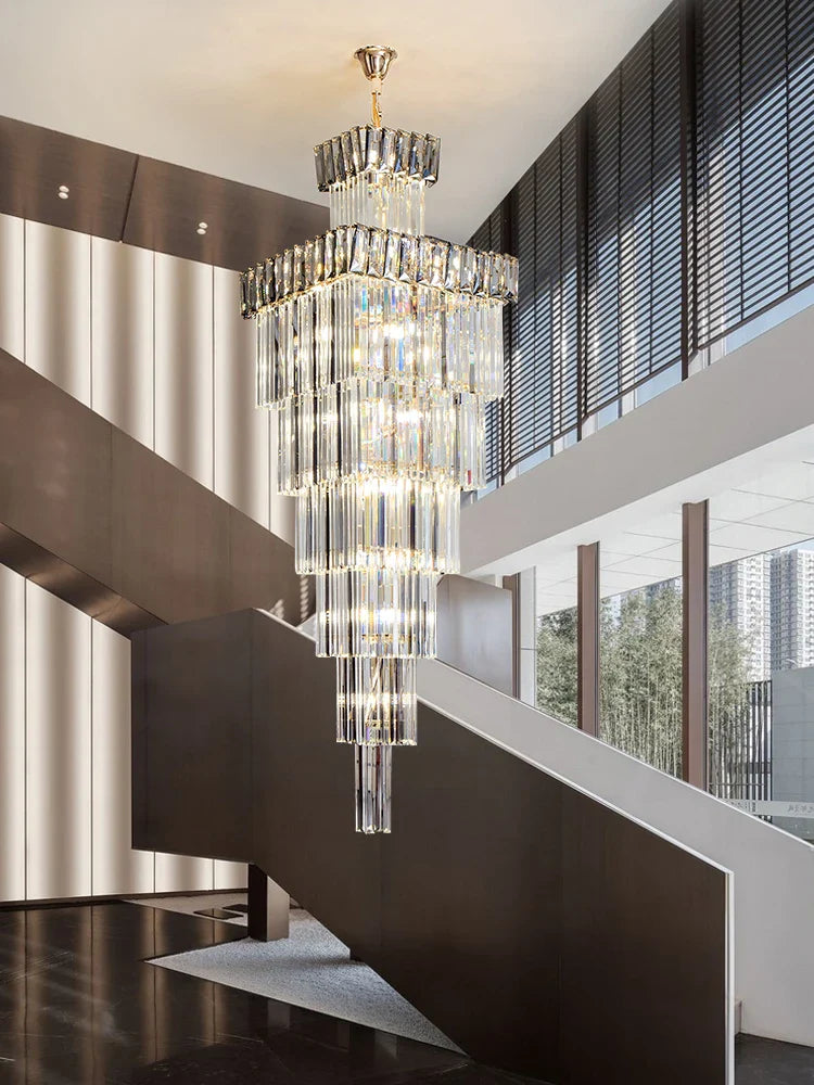 Axyaa Crystal Chandelier: Villa Luxury LED Spiral Staircase Pendant Light