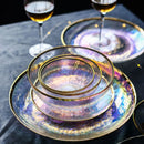 Axya™ Rainbow Glass Dinner Plates with Gold Inlay - Set of 4