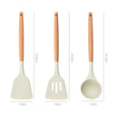 Axyaa Silicone Wooden Handle Kitchen Utensils Set
