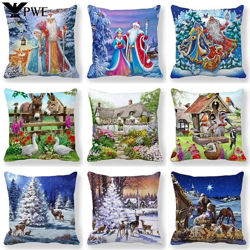 Axyaa Santa Print Pillowcase for Christmas and New Year Decor