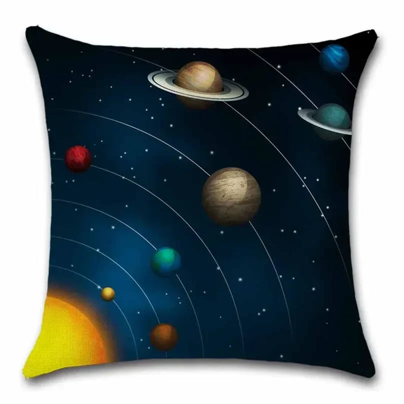 Axyaa Solar System Planets Linen Cushion Cover 45x45cm Bedroom Living Room Sofa Decor