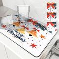 Christmas Bells Drying Mat: Absorbent Dish & Cup Placemat by Axyaa