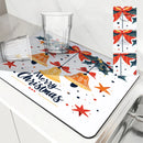 Christmas Bells Drying Mat: Absorbent Dish & Cup Placemat by Axyaa