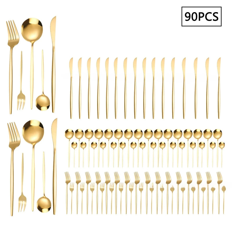 Axyaa 30/90pcs Stainless Steel Portuguese Cutlery Set for Family and Hotel