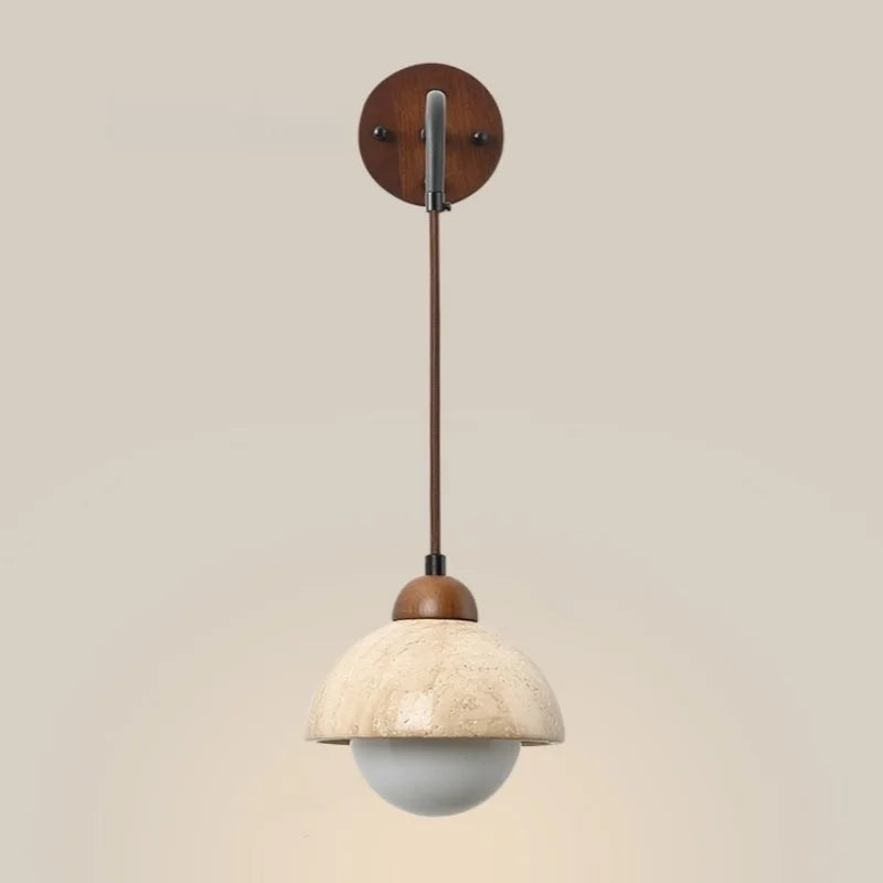 Axyaa Yellow Travertine Stone LED Wall Lamp Interior Wabi Sabi Pull Chain Switch