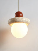 Axya Cream Led Chandelier for Bedroom, Small Stone Wood Pendant Lamp