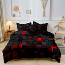 Axyaa Red Grid Duvet Cover Set - Soft 3D Bedding for Stylish Bedroom