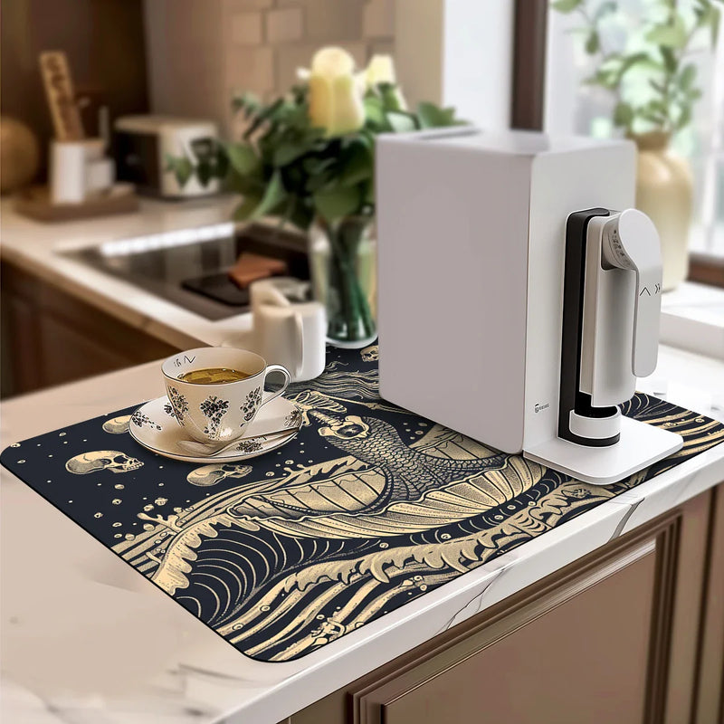 Axyaa Halloween Kitchen Draining Mat, Absorbent & Quick Dry for Coffee & Dishes