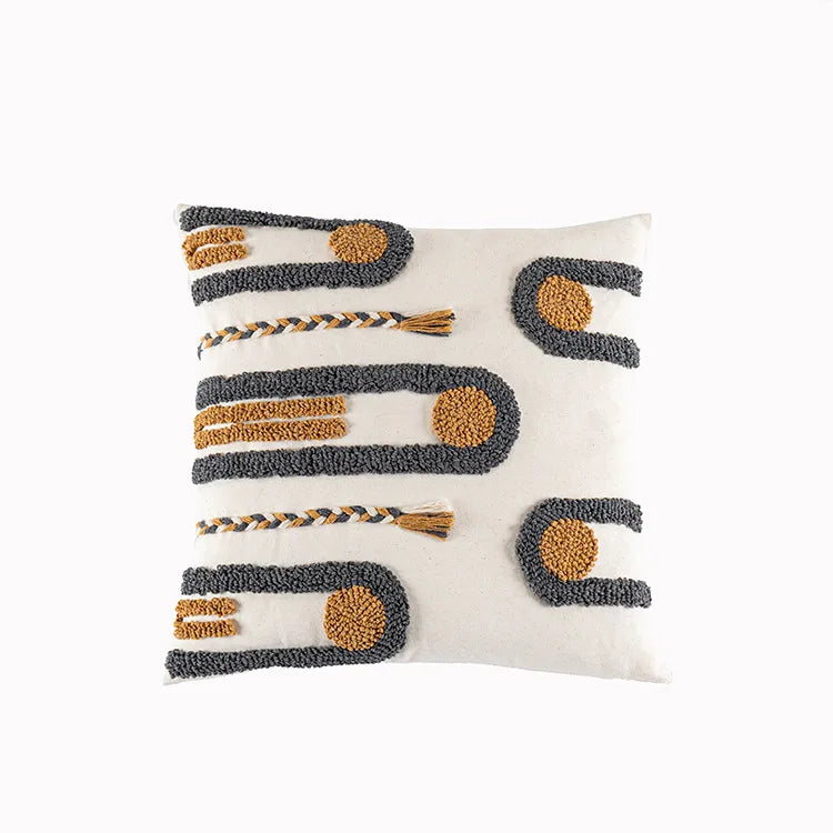 Tufted Macrame Cushion Cover, Turkish Boho Pillow Case for Home Decor by Axyaa