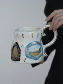 Axya Hand-Painted 3D Ceramic Coffee Mug with Handle - Retro Milk Mug