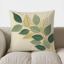 Axyaa Green & Gold Leaf Pattern Pillow Cover for Sofa, Bedroom & Car