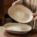 Axyaa Coarse Pottery Oval Plate with Retro Relief Pattern - Household Essential