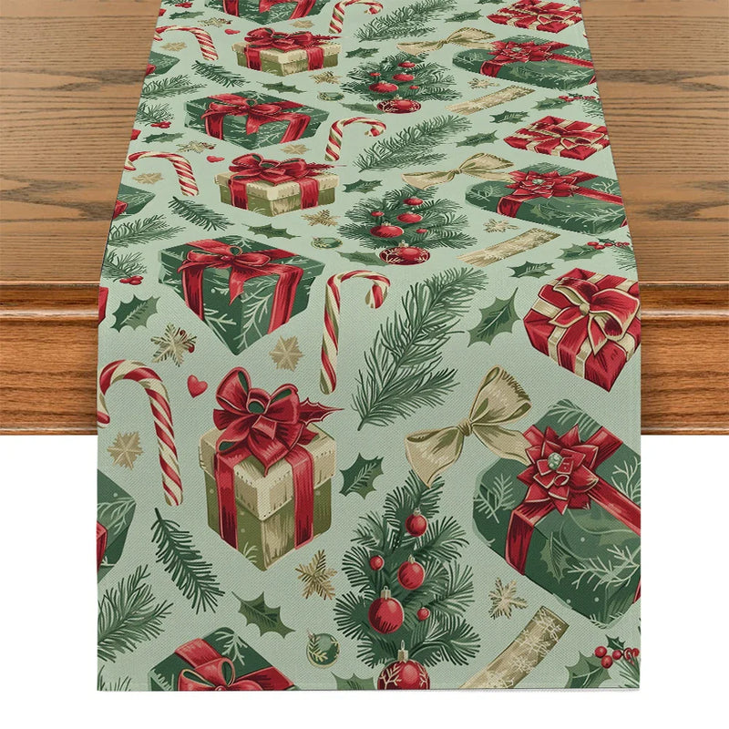 Axyaa Christmas Plant Leaves Table Runner - Festive Dining Decor