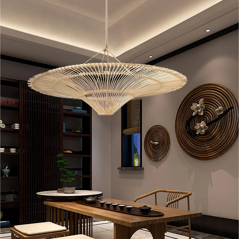 Axyaa Nordic Rattan Chandelier: Elegant Janpanese Wicker Light for Home Decor