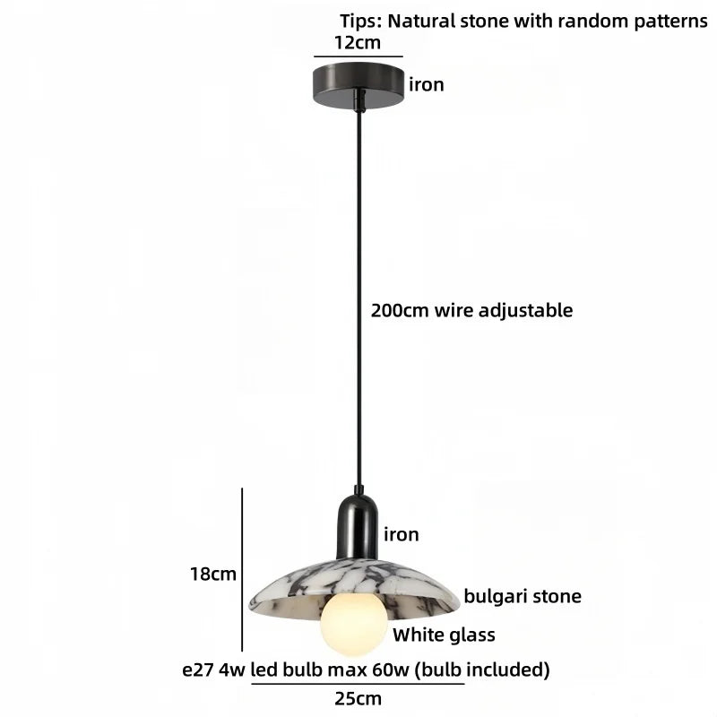 Axyaa White Glass LED Pendant Lights, Bulgari Stone Hanging Pendant Lamp