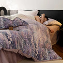 Axyaa Flower Print Velvet Bedding Set: Duvet Cover, Flat Sheet, Pillowcase