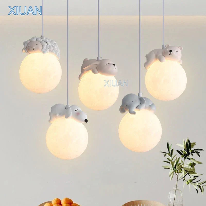 Axyaa Animal Resin Pendant Lamps for Kids' Room - Bear Rabbit Bunny Dog Sheep Chandelier