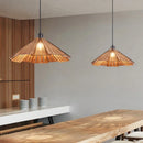 Axyaa Walnut Wood LED Minimalist Chandelier Straw Hat Pendant Lights