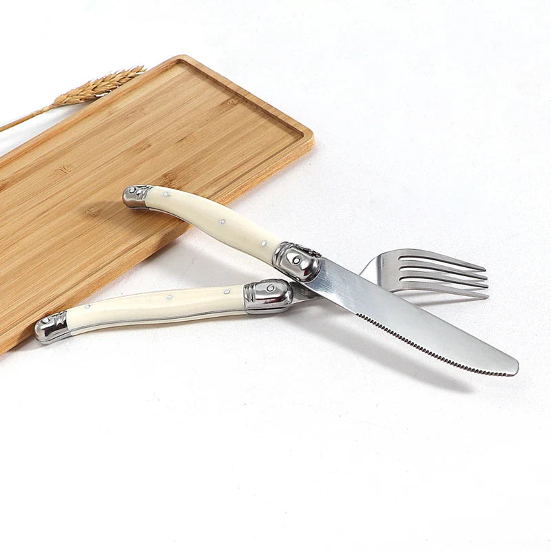Axyaa Stainless Steel Cutlery Set with White Rivet Handle - 4-Piece