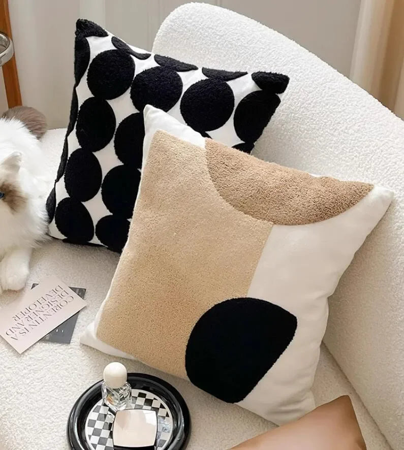 Axyaa Chessboard Grid Embroidered Pillowcase for Sofa Bed Chair Living Room